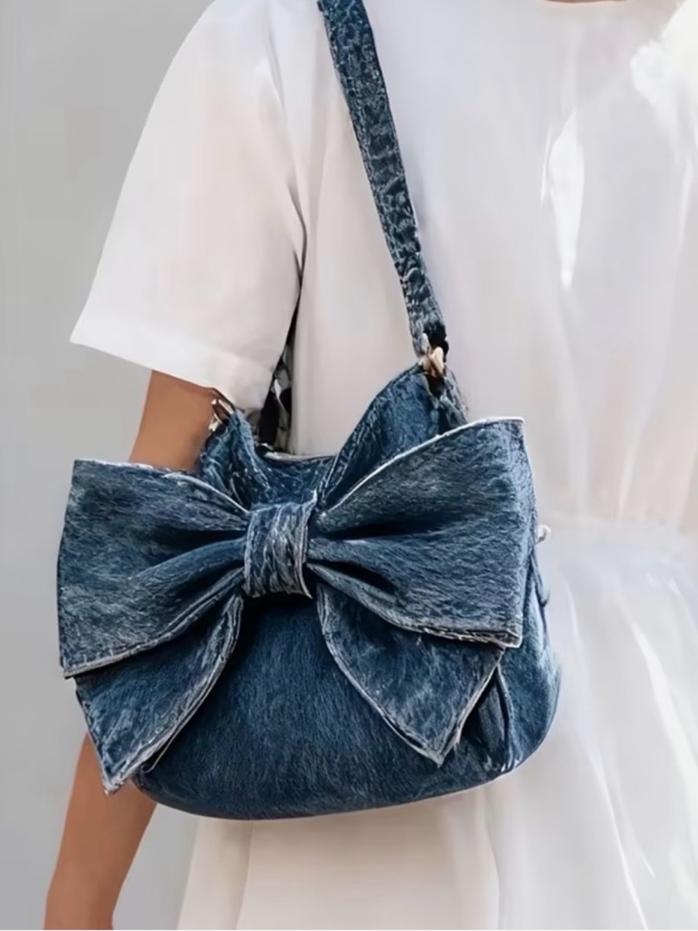Blue Bow Accent Shoulder Bag for Women